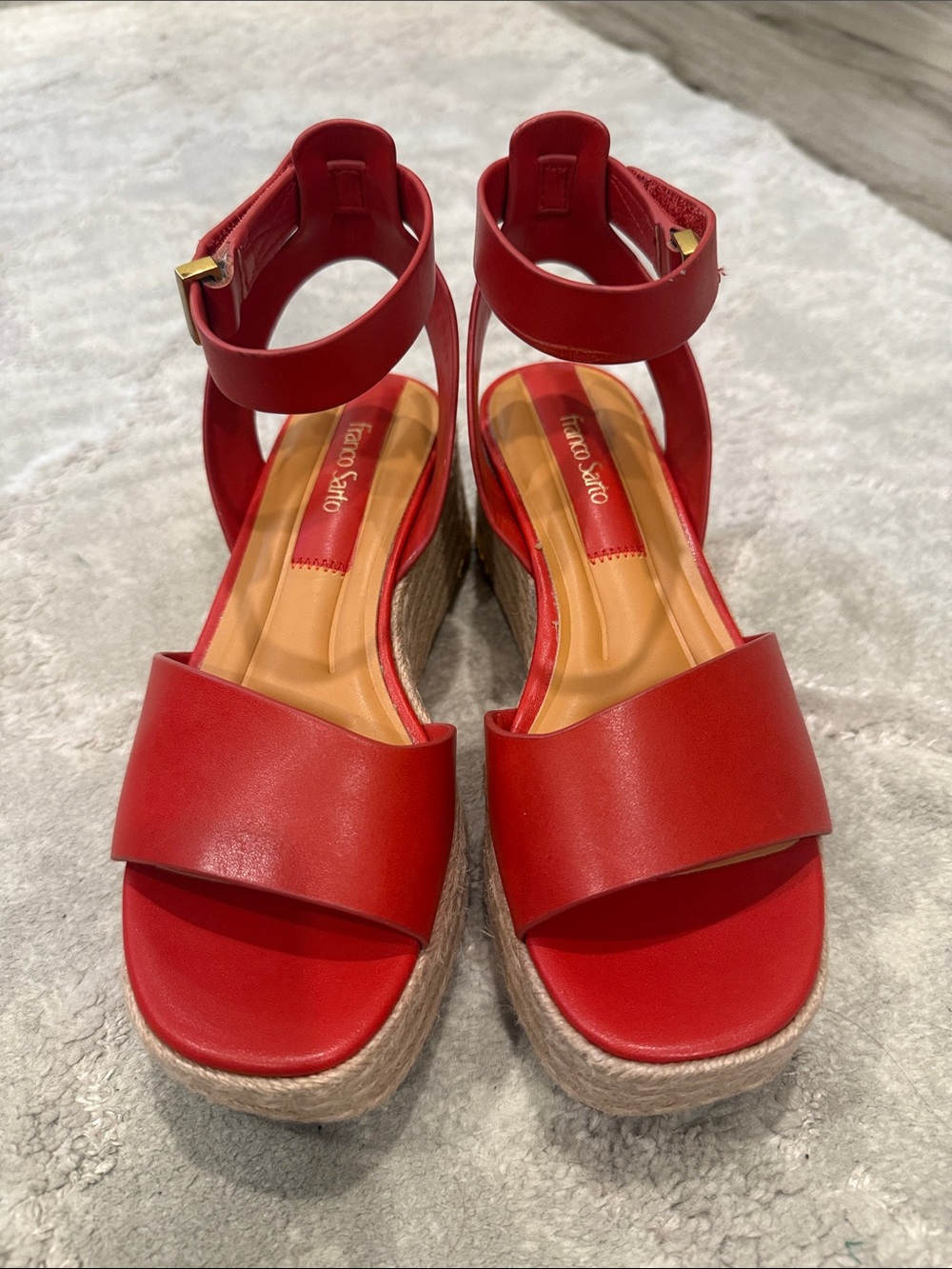 Brand new Franco Sarto Red Leather Espadrille Wedge Sandals with Ankle Strap
